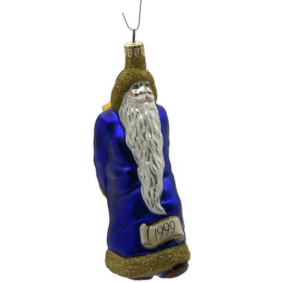 Patricia Breen Ornament Out With The Old Blue Gold Santa Claus Christmas Tree - Picture 1 of 11